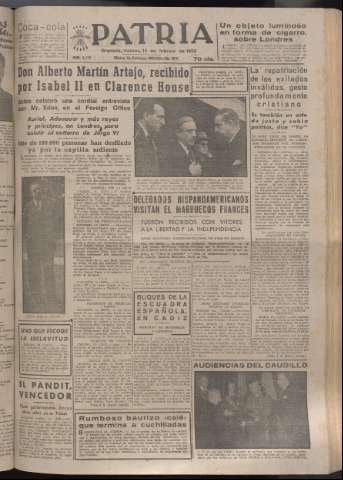 'Patria : diario de Falange Española Tradicionalista y de las J.O.N.S.' - Año XVII Número 5033 - 1952 febrero 15