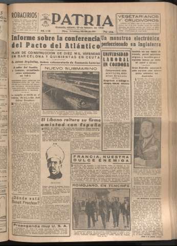 'Patria : diario de Falange Española Tradicionalista y de las J.O.N.S.' - Año XVII Número 5040 - 1952 febrero 23