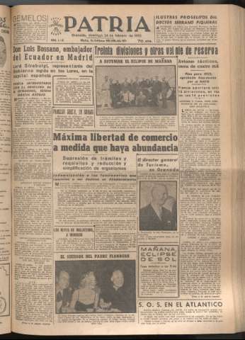 'Patria : diario de Falange Española Tradicionalista y de las J.O.N.S.' - Año XVII Número 5041 - 1952 febrero 24