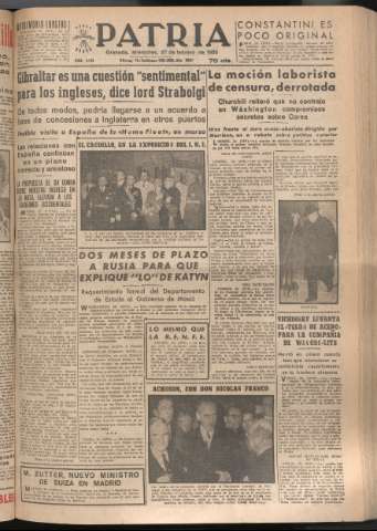 'Patria : diario de Falange Española Tradicionalista y de las J.O.N.S.' - Año XVII Número 5043 - 1952 febrero 27