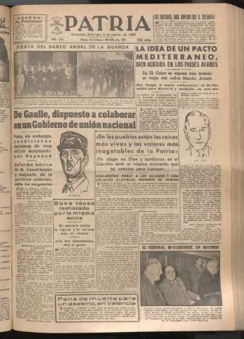 'Patria : diario de Falange Española Tradicionalista y de las J.O.N.S.' - Año XVII Número 5047 - 1952 marzo 2