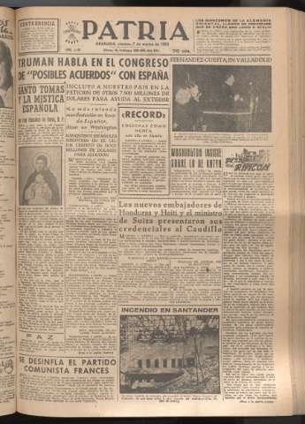 'Patria : diario de Falange Española Tradicionalista y de las J.O.N.S.' - Año XVII Número 5051 - 1952 marzo 7