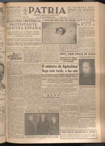 'Patria : diario de Falange Española Tradicionalista y de las J.O.N.S.' - Año XVII Número 5052 - 1952 marzo 8