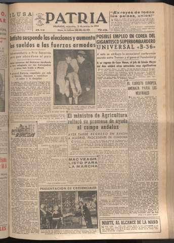 'Patria : diario de Falange Española Tradicionalista y de las J.O.N.S.' - Año XVII Número 5055 - 1952 marzo 12