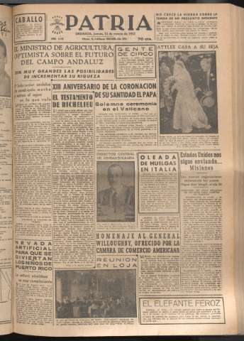 'Patria : diario de Falange Española Tradicionalista y de las J.O.N.S.' - Año XVII Número 5056 - 1952 marzo 13