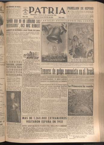 'Patria : diario de Falange Española Tradicionalista y de las J.O.N.S.' - Año XVII Número 5063 - 1952 marzo 21