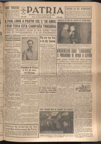 'Patria : diario de Falange Española Tradicionalista y de las J.O.N.S.' - Año XVII Número 5064 - 1952 marzo 22