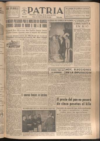 'Patria : diario de Falange Española Tradicionalista y de las J.O.N.S.' - Año XVII Número 5065 - 1952 marzo 23