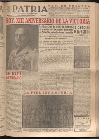 'Patria : diario de Falange Española Tradicionalista y de las J.O.N.S.' - Año XVII Número 5072 - 1952 abril 1