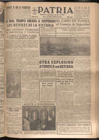 'Patria : diario de Falange Española Tradicionalista y de las J.O.N.S.' - Año XVII Número 5073 - 1952 abril 2