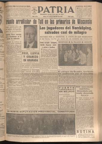 'Patria : diario de Falange Española Tradicionalista y de las J.O.N.S.' - Año XVII Número 5074 - 1952 abril 3