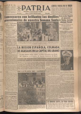'Patria : diario de Falange Española Tradicionalista y de las J.O.N.S.' - Año XVII Número 5078 - 1952 abril 8