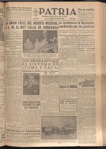 'Patria : diario de Falange Española Tradicionalista y de las J.O.N.S.' - Año XVII Número 5083 - 1952 abril 15