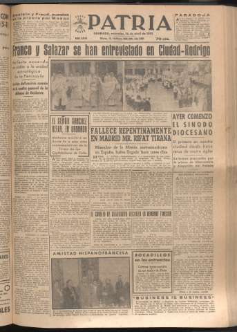 'Patria : diario de Falange Española Tradicionalista y de las J.O.N.S.' - Año XVII Número 5084 - 1952 abril 16