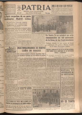 'Patria : diario de Falange Española Tradicionalista y de las J.O.N.S.' - Año XVII Número 5086 - 1952 abril 18