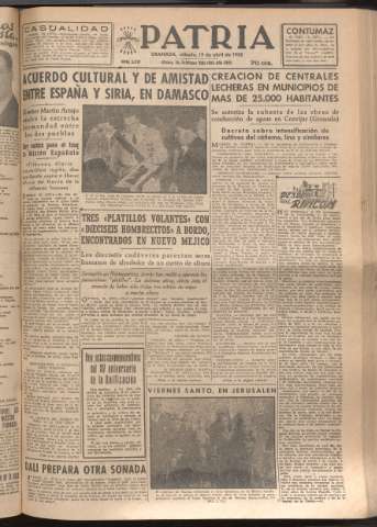 'Patria : diario de Falange Española Tradicionalista y de las J.O.N.S.' - Año XVII Número 5087 - 1952 abril 19