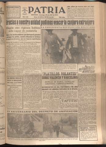 'Patria : diario de Falange Española Tradicionalista y de las J.O.N.S.' - Año XVII Número 5088 - 1952 abril 20