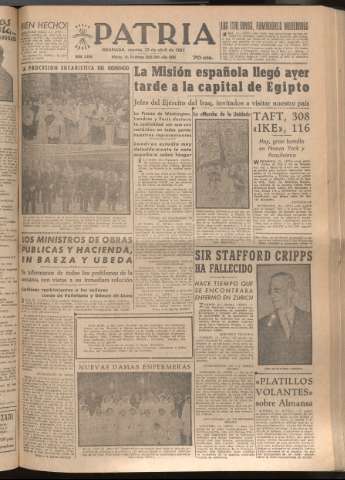 'Patria : diario de Falange Española Tradicionalista y de las J.O.N.S.' - Año XVII Número 5089 - 1952 abril 22