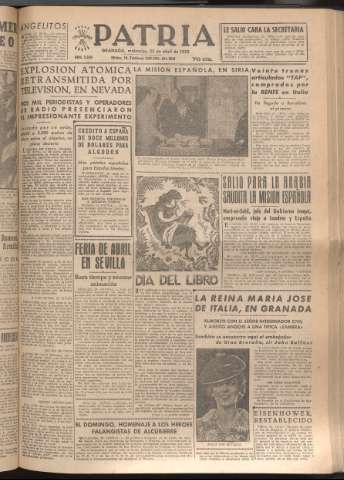 'Patria : diario de Falange Española Tradicionalista y de las J.O.N.S.' - Año XVII Número 5090 - 1952 abril 23