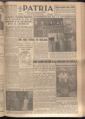 'Patria : diario de Falange Española Tradicionalista y de las J.O.N.S.' - Año XVII Número 5091 - 1952 abril 24