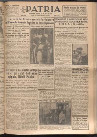 'Patria : diario de Falange Española Tradicionalista y de las J.O.N.S.' - Año XVII Número 5092 - 1952 abril 25