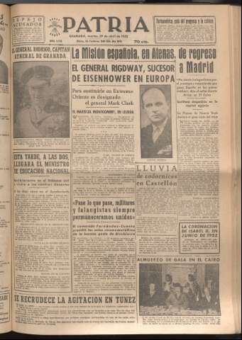 'Patria : diario de Falange Española Tradicionalista y de las J.O.N.S.' - Año XVII Número 5095 - 1952 abril 29