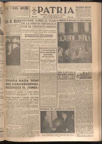 'Patria : diario de Falange Española Tradicionalista y de las J.O.N.S.' - Año XVII Número 5098 - 1952 mayo 2
