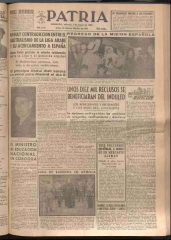 'Patria : diario de Falange Española Tradicionalista y de las J.O.N.S.' - Año XVII Número 5099 - 1952 mayo 3