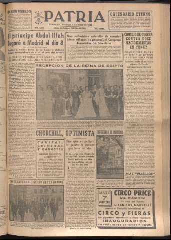 'Patria : diario de Falange Española Tradicionalista y de las J.O.N.S.' - Año XVII Número 5100 - 1952 mayo 4