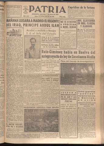'Patria : diario de Falange Española Tradicionalista y de las J.O.N.S.' - Año XVII Número 5102 - 1952 mayo 7