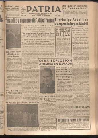 'Patria : diario de Falange Española Tradicionalista y de las J.O.N.S.' - Año XVII Número 5103 - 1952 mayo 8
