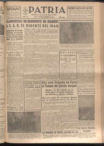 'Patria : diario de Falange Española Tradicionalista y de las J.O.N.S.' - Año XVII Número 5104 - 1952 mayo 9