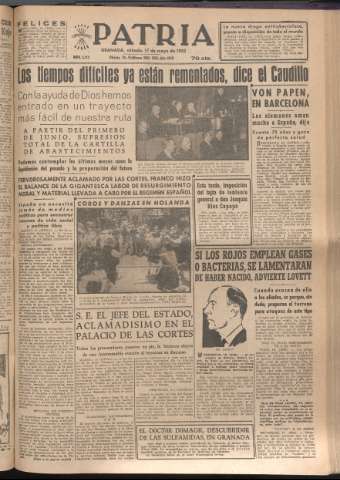 'Patria : diario de Falange Española Tradicionalista y de las J.O.N.S.' - Año XVII Número 5112 - 1952 mayo 17