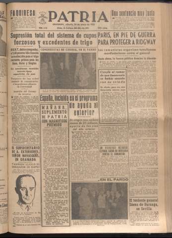 'Patria : diario de Falange Española Tradicionalista y de las J.O.N.S.' - Año XVII Número 5118 - 1952 mayo 24