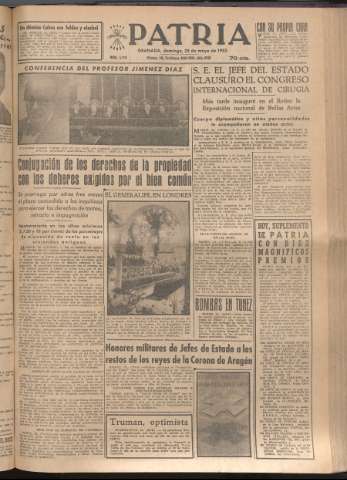 'Patria : diario de Falange Española Tradicionalista y de las J.O.N.S.' - Año XVII Número 5119 - 1952 mayo 25