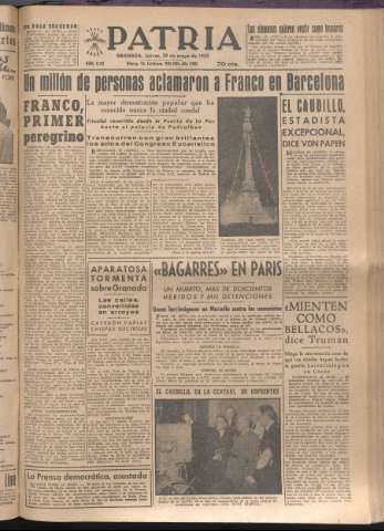 'Patria : diario de Falange Española Tradicionalista y de las J.O.N.S.' - Año XVII Número 5122 - 1952 mayo 29