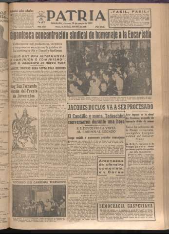 'Patria : diario de Falange Española Tradicionalista y de las J.O.N.S.' - Año XVII Número 5123 - 1952 mayo 30