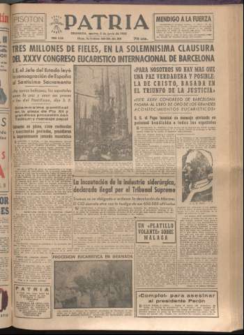 'Patria : diario de Falange Española Tradicionalista y de las J.O.N.S.' - Año XVII Número 5126 - 1952 junio 3