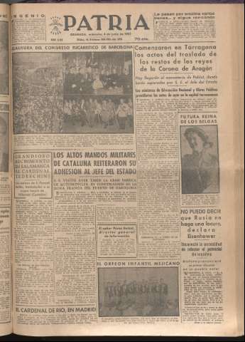 'Patria : diario de Falange Española Tradicionalista y de las J.O.N.S.' - Año XVII Número 5127 - 1952 junio 4