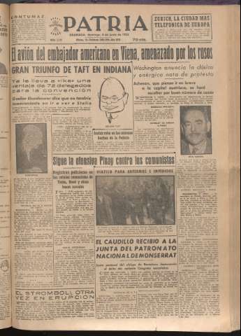 'Patria : diario de Falange Española Tradicionalista y de las J.O.N.S.' - Año XVII Número 5131 - 1952 junio 8