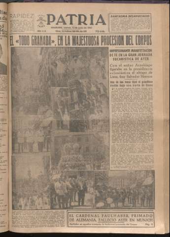 'Patria : diario de Falange Española Tradicionalista y de las J.O.N.S.' - Año XVII Número 5135 - 1952 junio 13