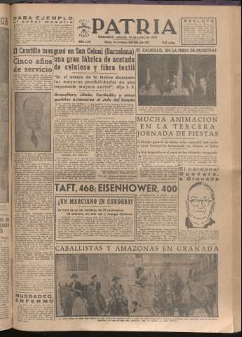 'Patria : diario de Falange Española Tradicionalista y de las J.O.N.S.' - Año XVII Número 5136 - 1952 junio 14