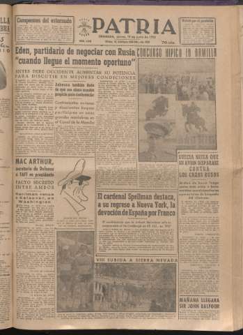 'Patria : diario de Falange Española Tradicionalista y de las J.O.N.S.' - Año XVII Número 5140 - 1952 junio 19