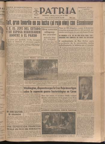 'Patria : diario de Falange Española Tradicionalista y de las J.O.N.S.' - Año XVII Número 5142 - 1952 junio 21