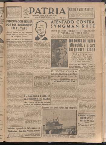 'Patria : diario de Falange Española Tradicionalista y de las J.O.N.S.' - Año XVII Número 5146 - 1952 junio 26