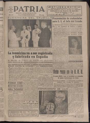 'Patria : diario de Falange Española Tradicionalista y de las J.O.N.S.' - Año XVII Número 5153 - 1952 julio 4