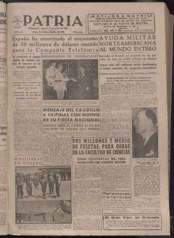 'Patria : diario de Falange Española Tradicionalista y de las J.O.N.S.' - Año XVII Número 5154 - 1952 julio 5