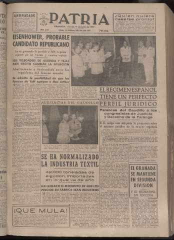 'Patria : diario de Falange Española Tradicionalista y de las J.O.N.S.' - Año XVII Número 5159 - 1952 julio 11