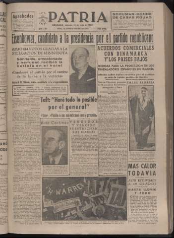 'Patria : diario de Falange Española Tradicionalista y de las J.O.N.S.' - Año XVII Número 5160 - 1952 julio 12