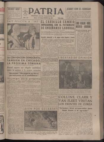'Patria : diario de Falange Española Tradicionalista y de las J.O.N.S.' - Año XVII Número 5162 - 1952 julio 15
